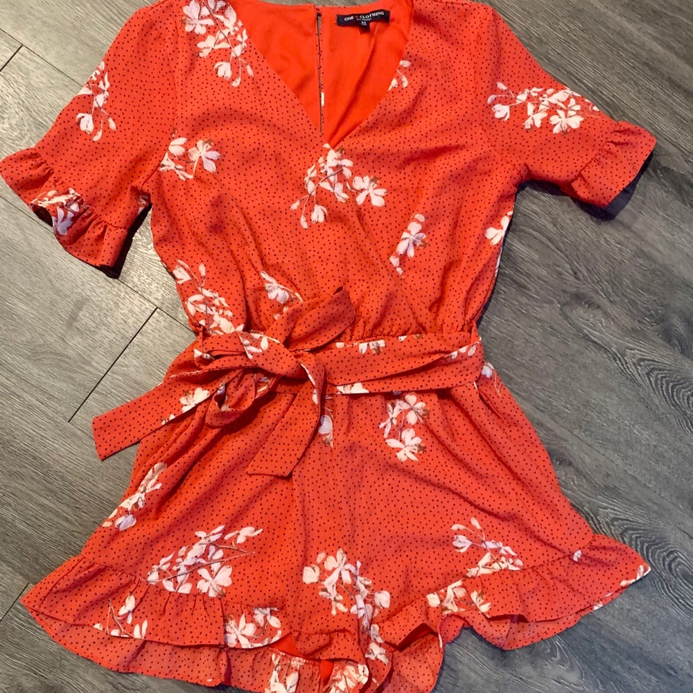 Red floral romper